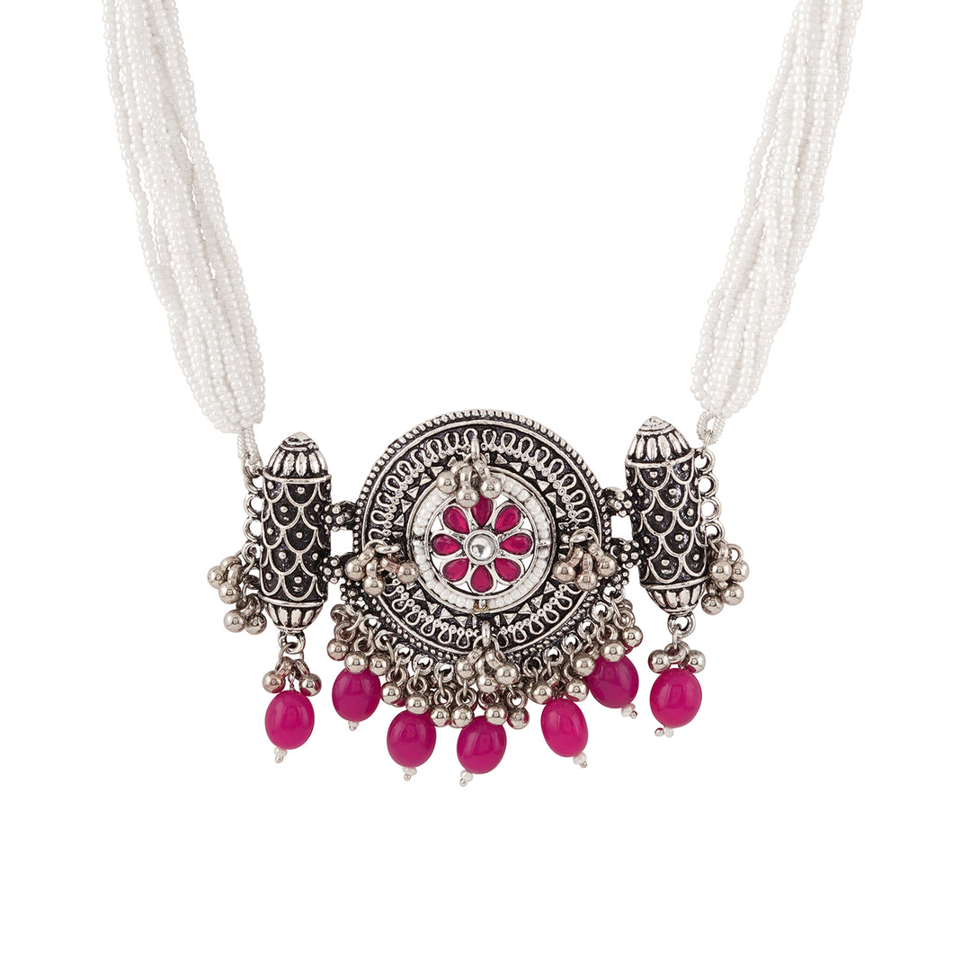 Teejh Satyavati Silver Oxidised Ruby Necklace Set