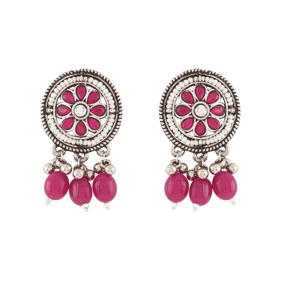 Teejh Satyavati Silver Oxidised Ruby Necklace Set