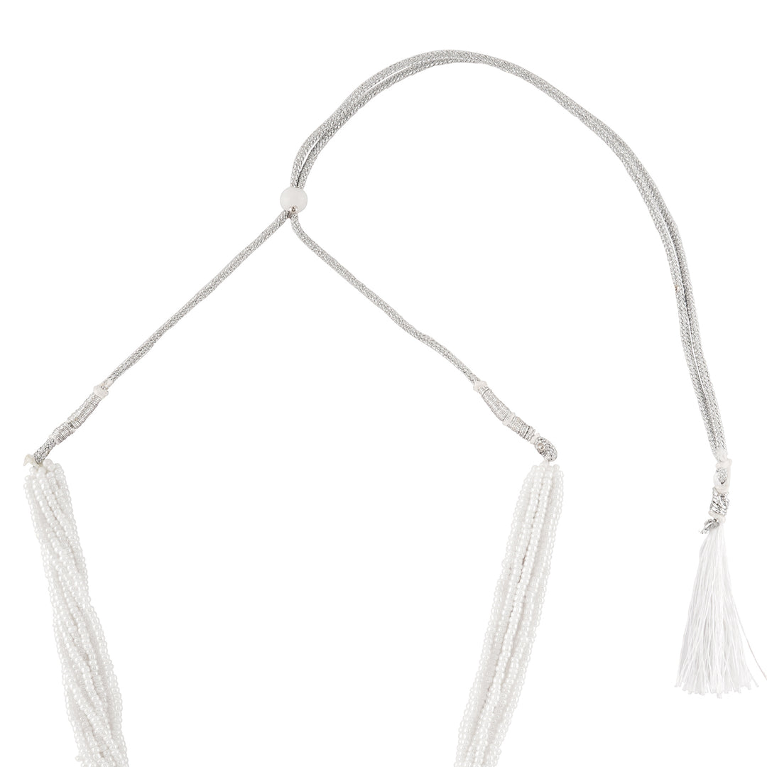 Teejh Soyarabai Silver Oxidised White Necklace Set