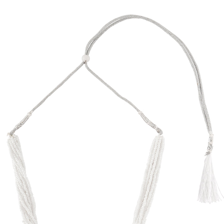 Teejh Soyarabai Silver Oxidised White Necklace Set