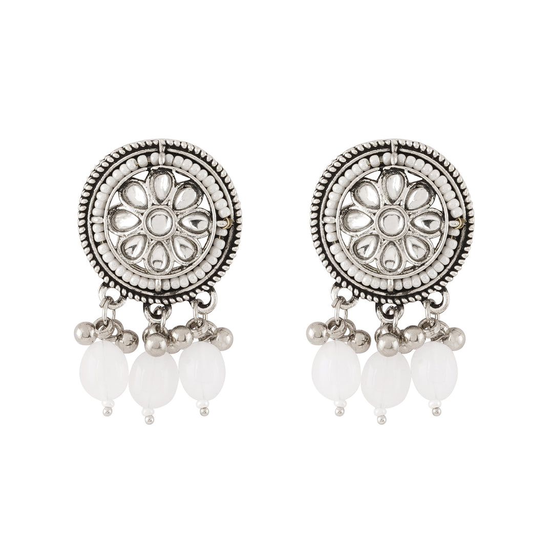 Teejh Soyarabai Silver Oxidised White Necklace Set