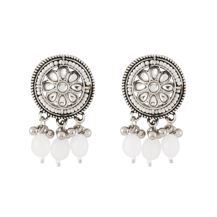Teejh Soyarabai Silver Oxidised White Necklace Set