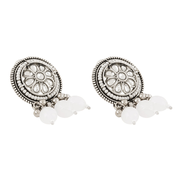 Teejh Soyarabai Silver Oxidised White Necklace Set