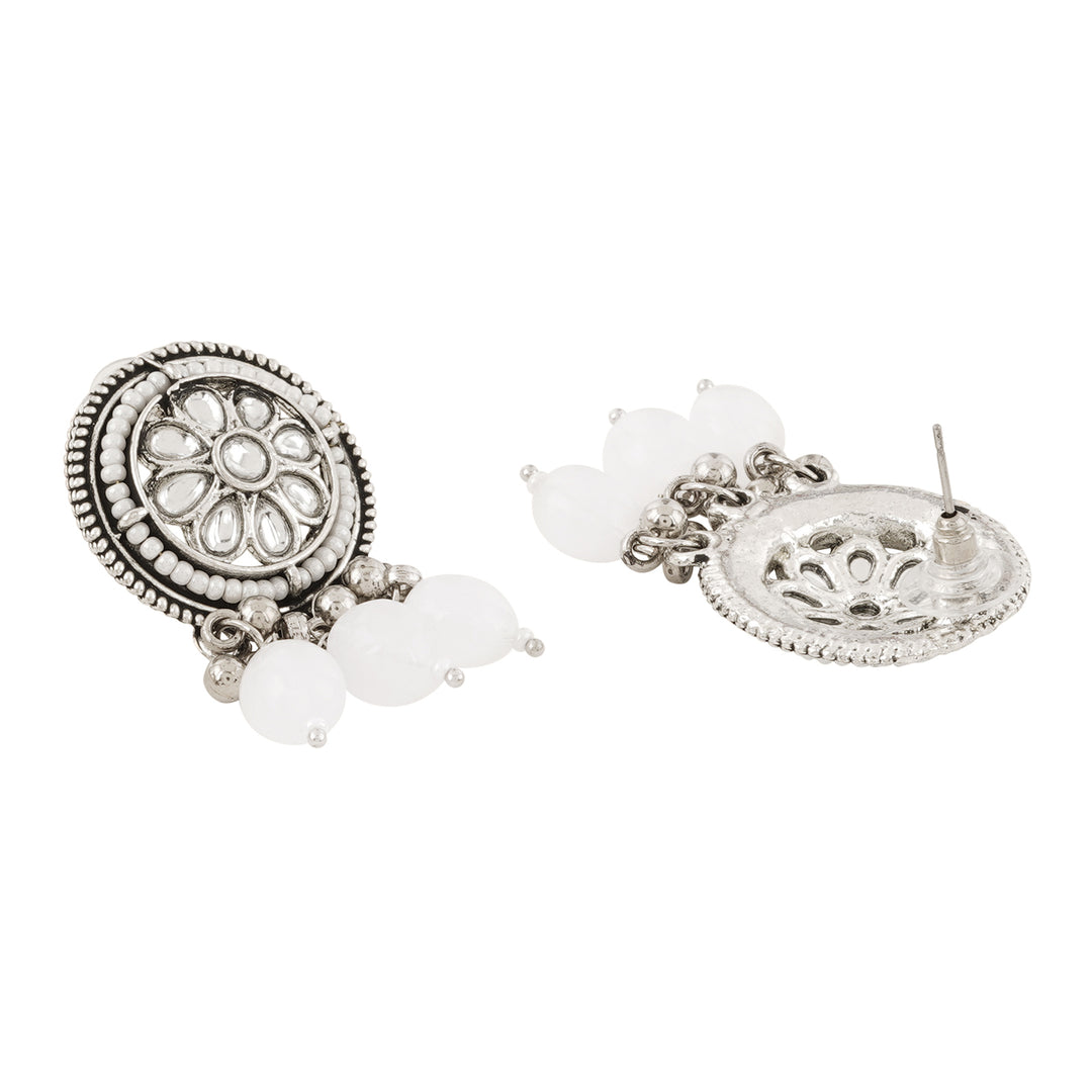 Teejh Soyarabai Silver Oxidised White Necklace Set