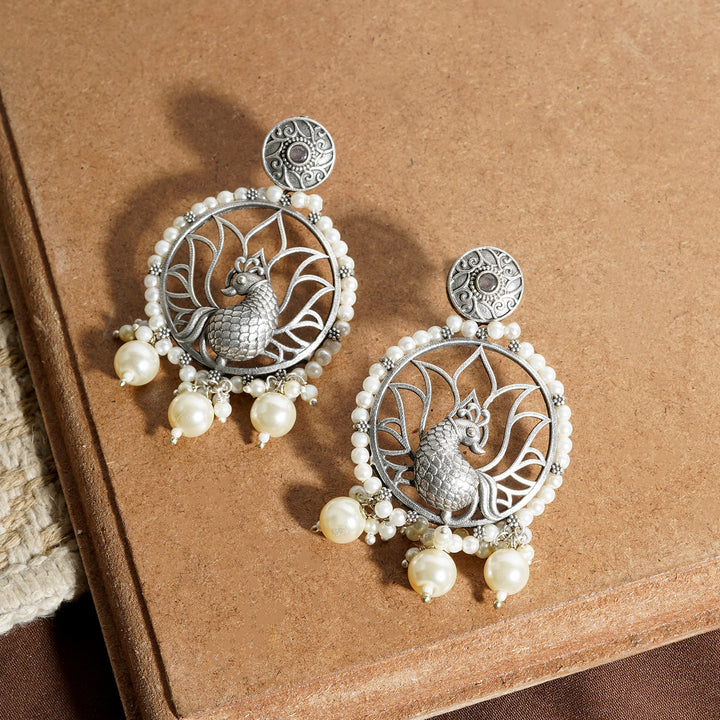 Teejh Vintage Silver and Pearl Chandbali