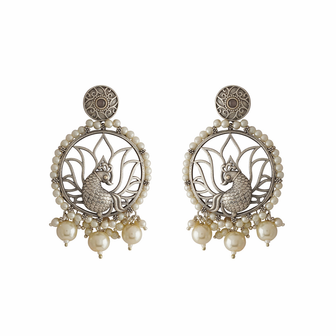 Teejh Vintage Silver and Pearl Chandbali