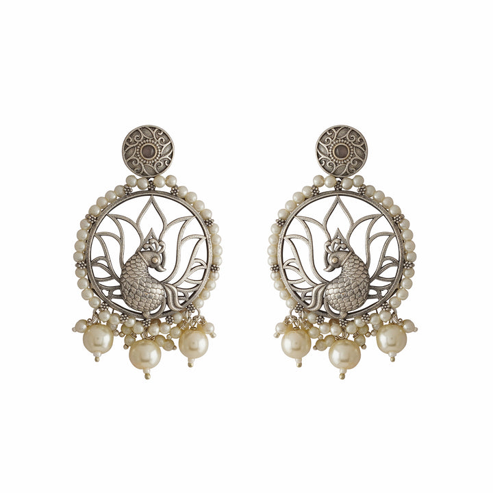 Teejh Vintage Silver and Pearl Chandbali