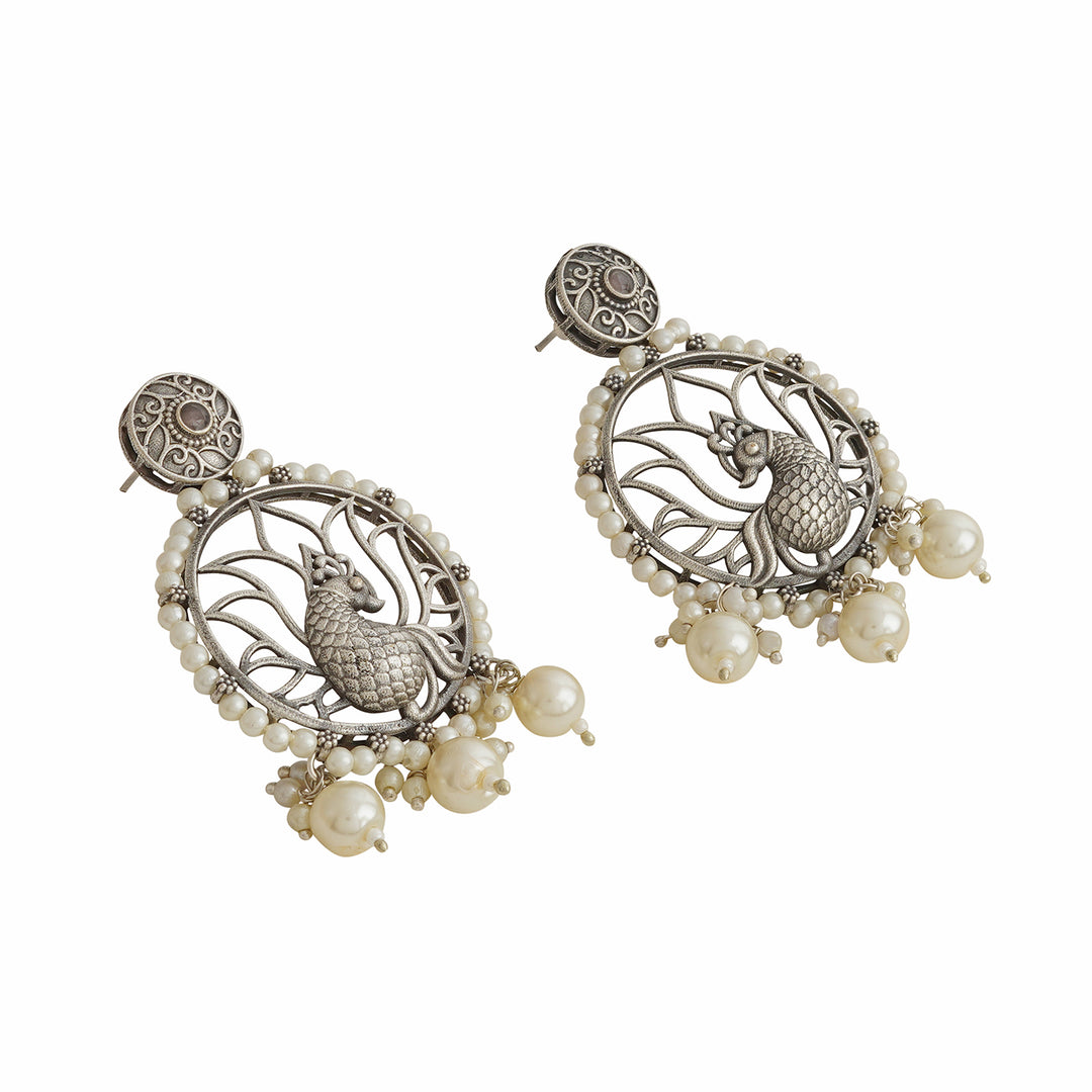 Teejh Vintage Silver and Pearl Chandbali