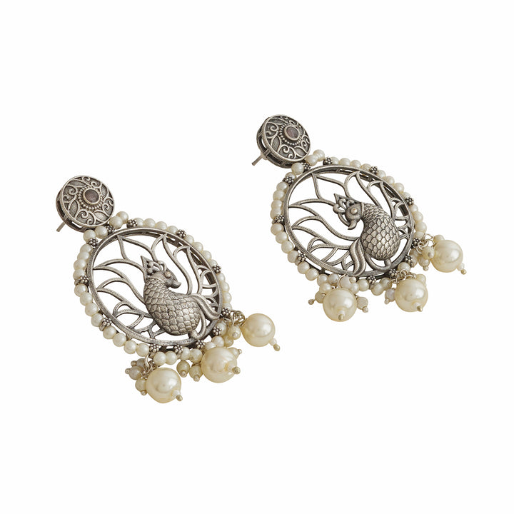 Teejh Vintage Silver and Pearl Chandbali