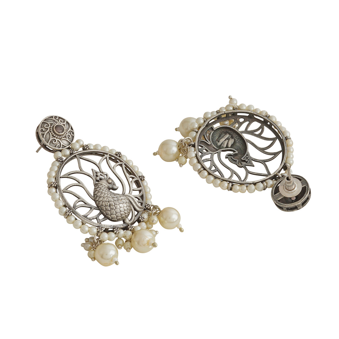 Teejh Vintage Silver and Pearl Chandbali