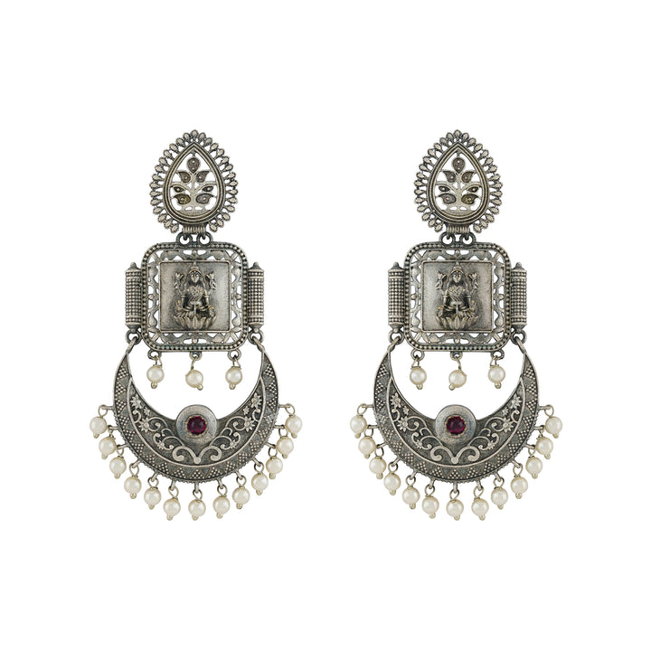 Teejh Evergreen Silver and Pearl Motif Chandbali