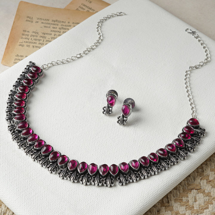 Teejh Silver Blush Blossom Necklace Set