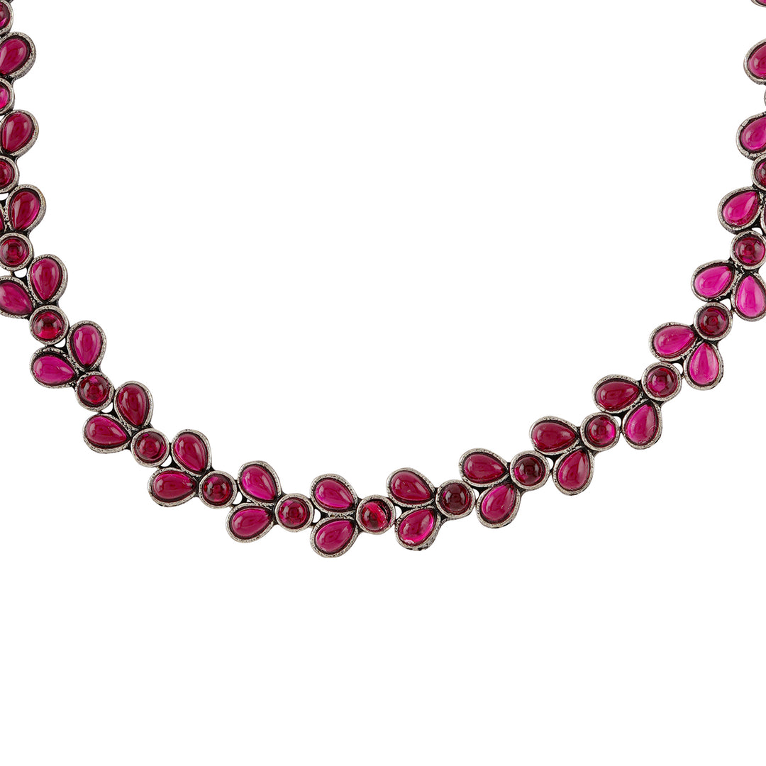 Teejh Silver and  Pink Petal Fusion Necklace set