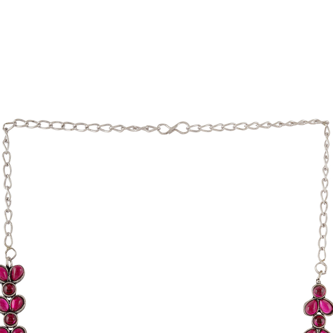 Teejh Silver and  Pink Petal Fusion Necklace set