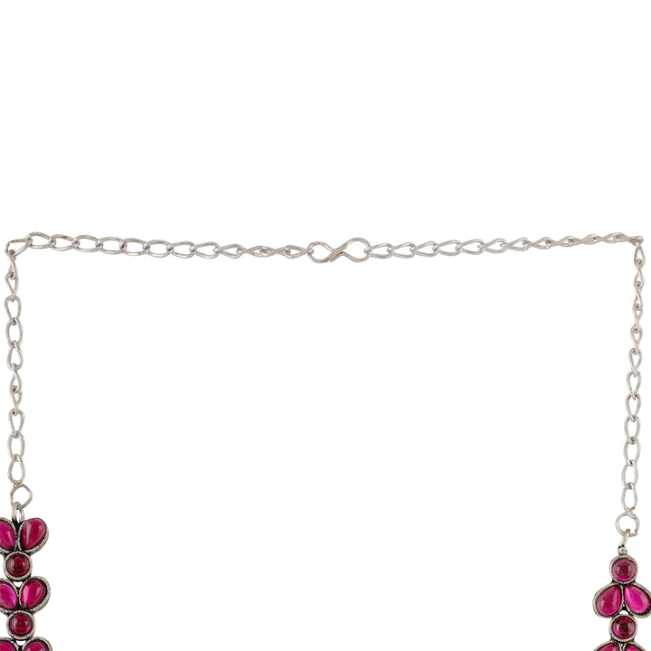 Teejh Silver and  Pink Petal Fusion Necklace set