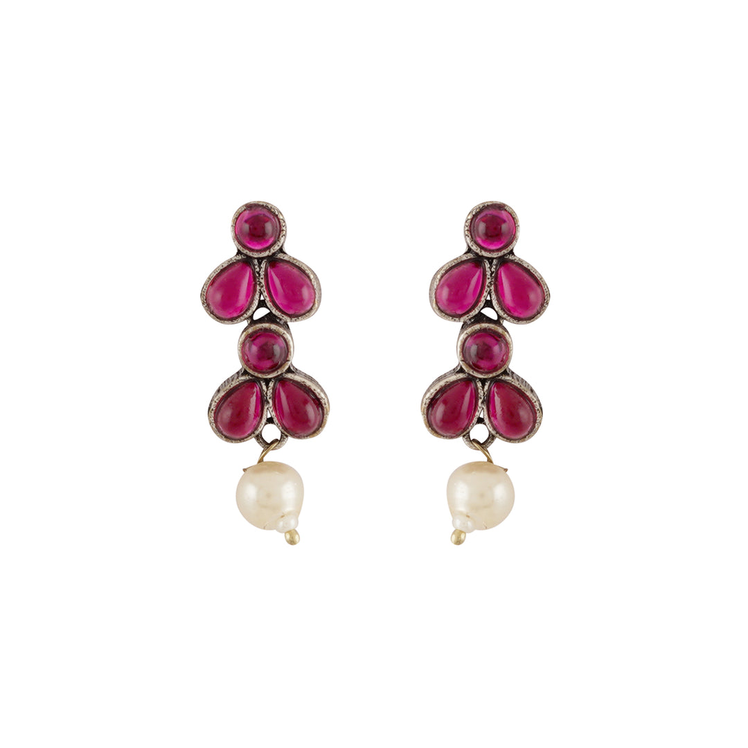 Teejh Silver and  Pink Petal Fusion Necklace set