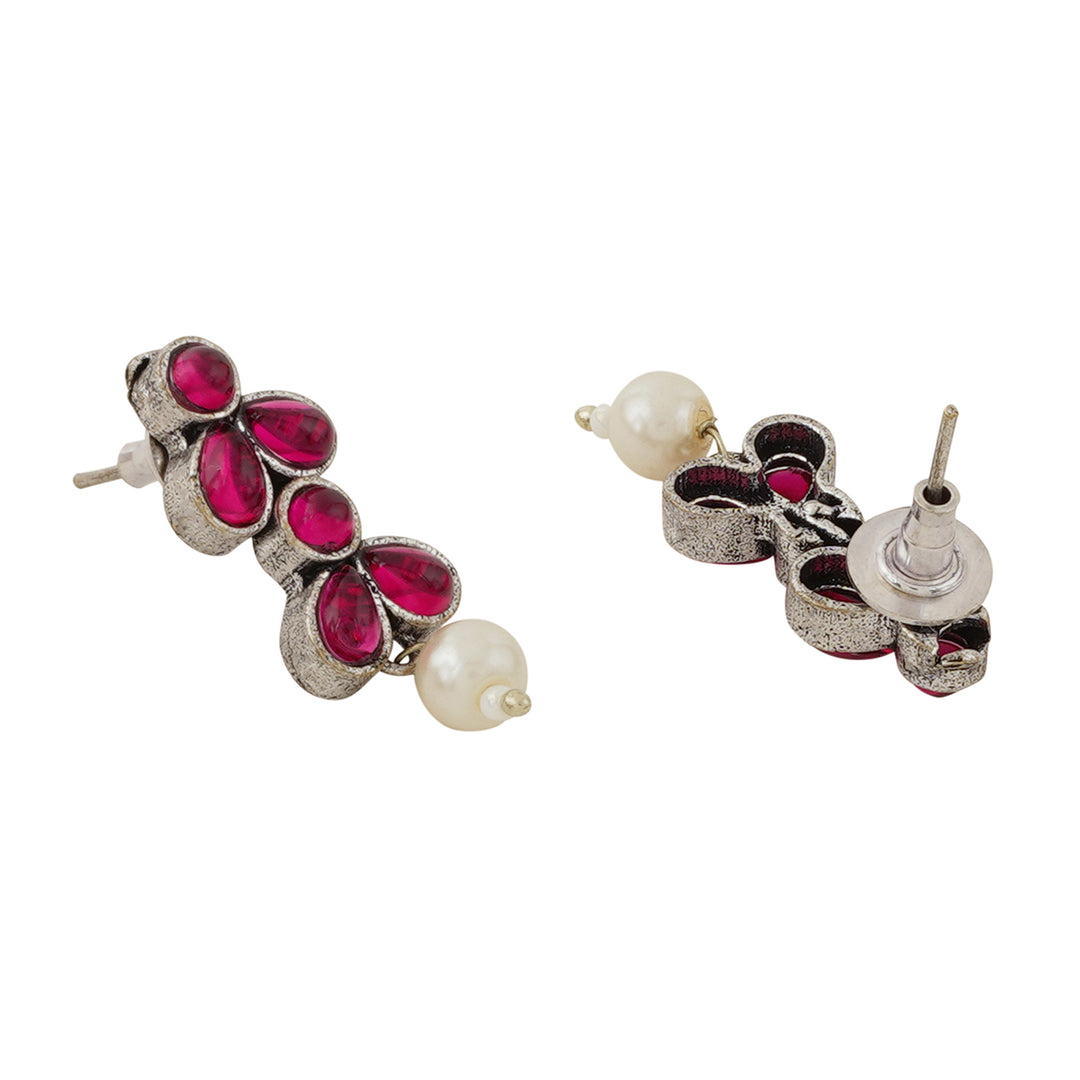Teejh Silver and  Pink Petal Fusion Necklace set