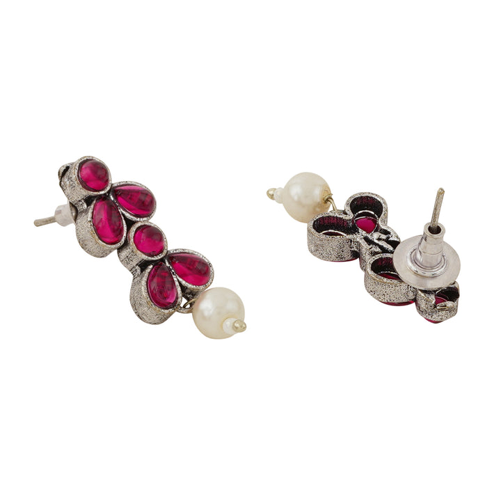 Teejh Silver and  Pink Petal Fusion Necklace set