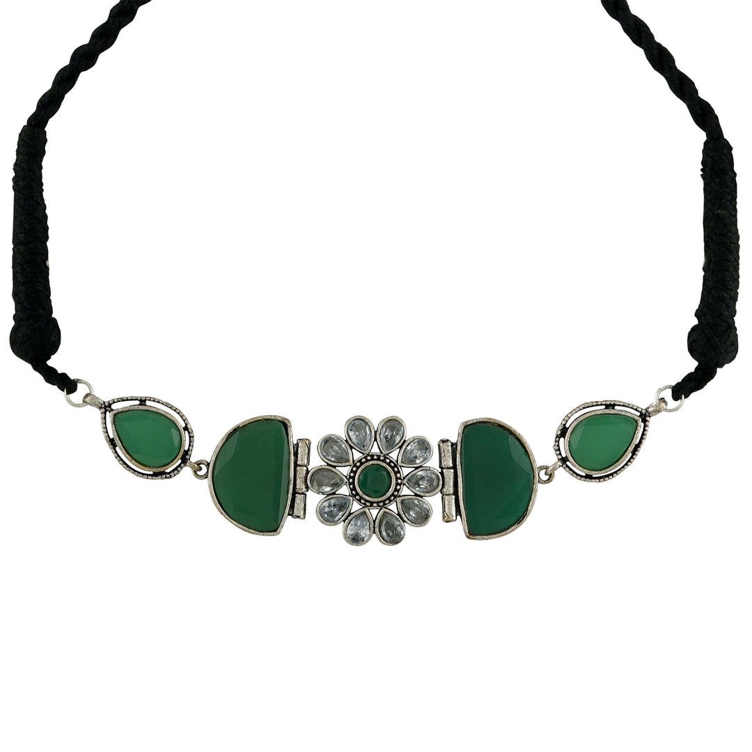 Teejh Silver and Green Medow Necklace Set