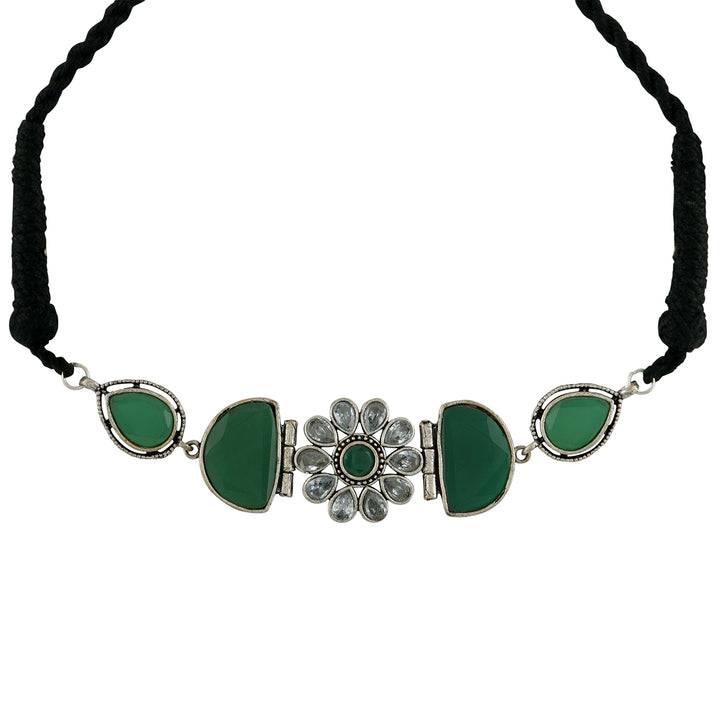 Teejh Silver and Green Medow Necklace Set