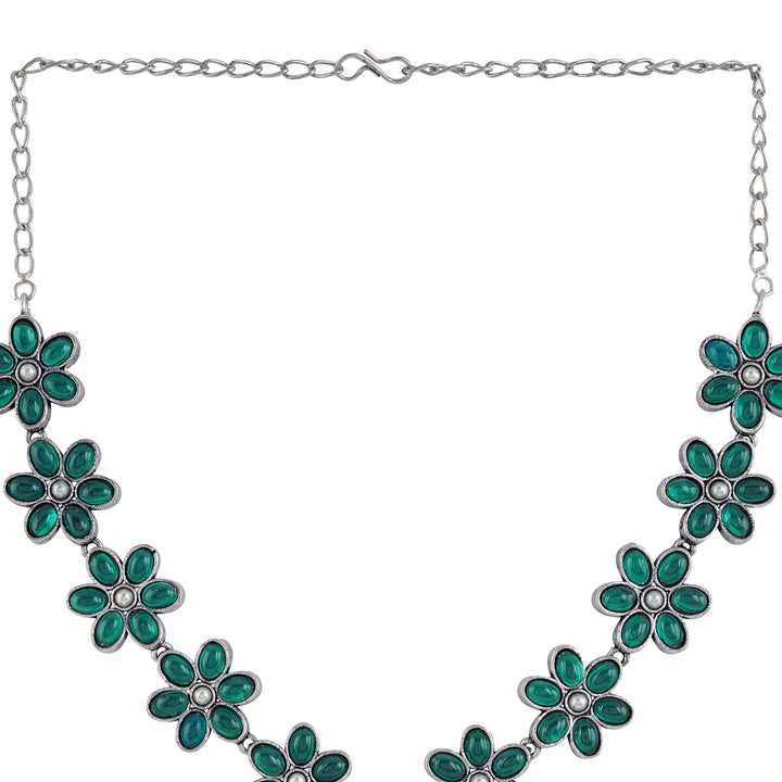 Teejh Silver Emerald and Floral Motif Set