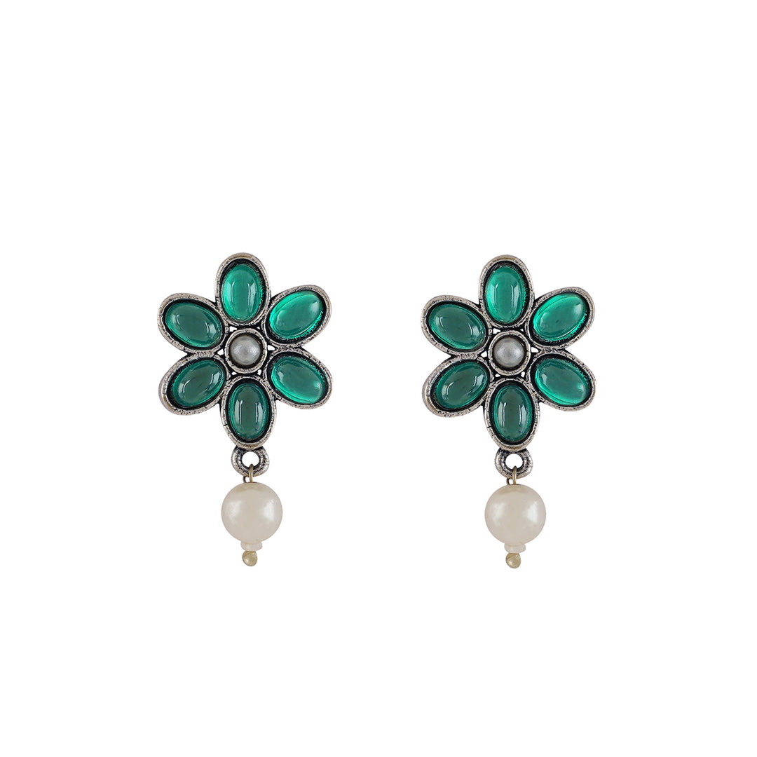 Teejh Silver Emerald and Floral Motif Set