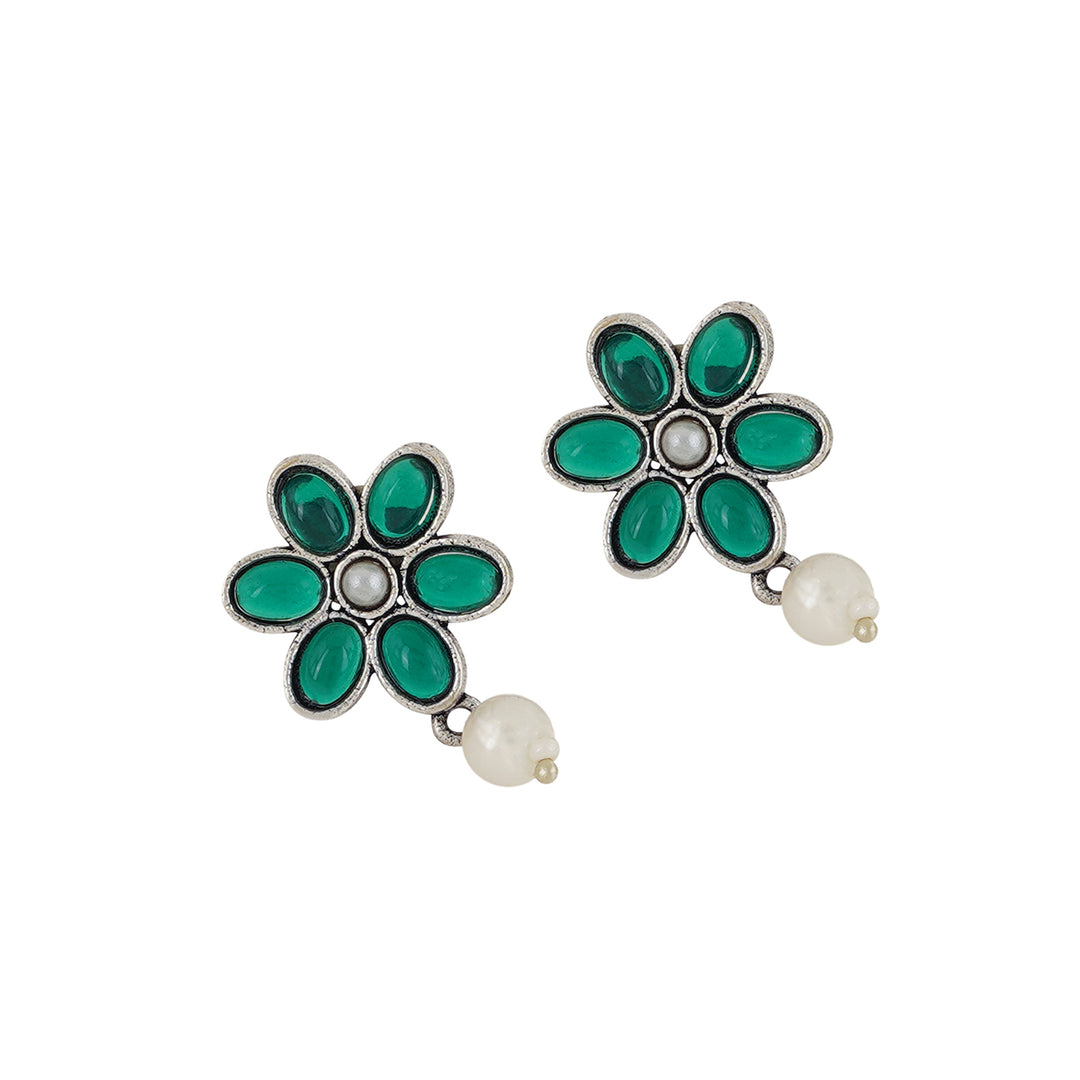 Teejh Silver Emerald and Floral Motif Set