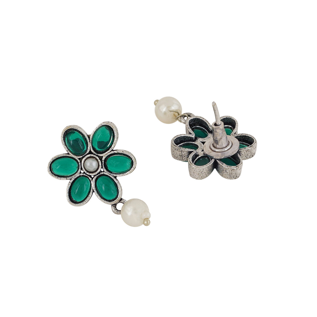 Teejh Silver Emerald and Floral Motif Set