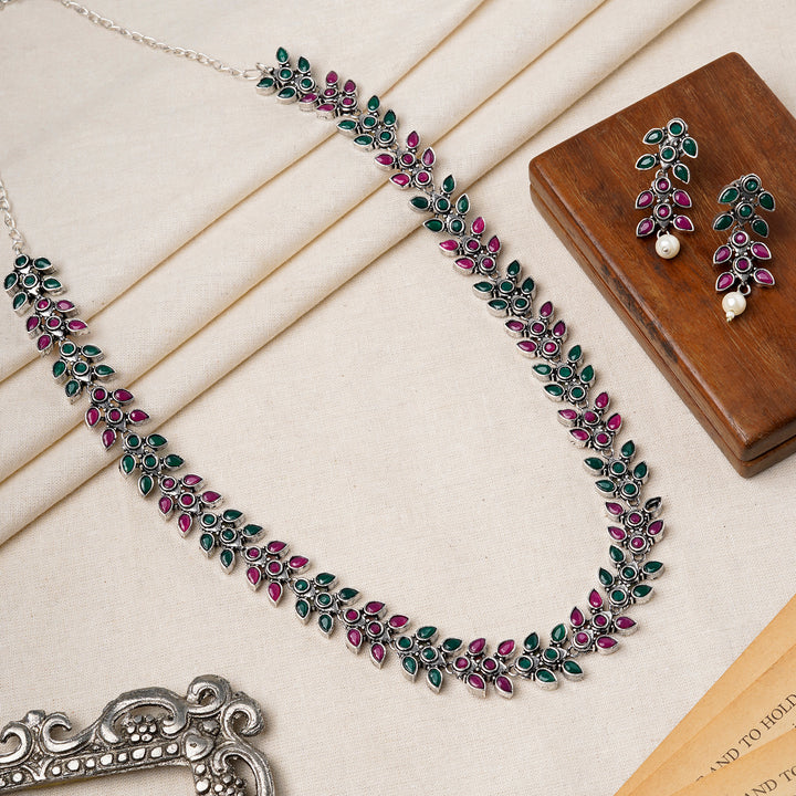 Teejh Silver and Emerald Oxidised Set