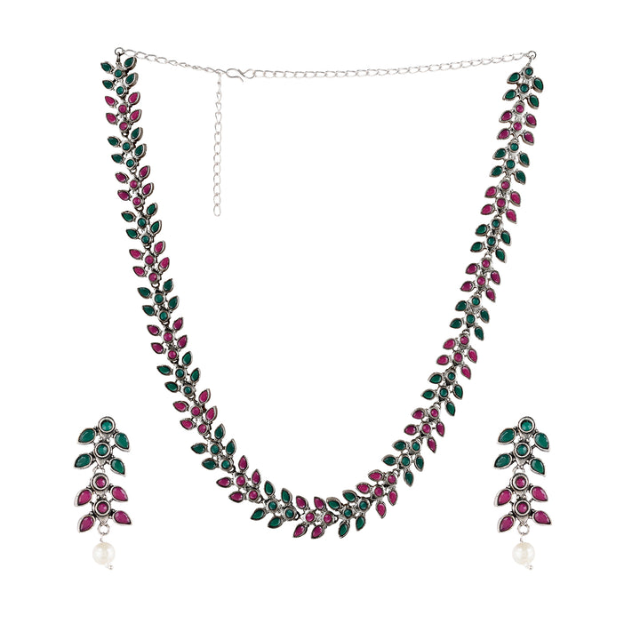 Teejh Silver and Emerald Oxidised Set