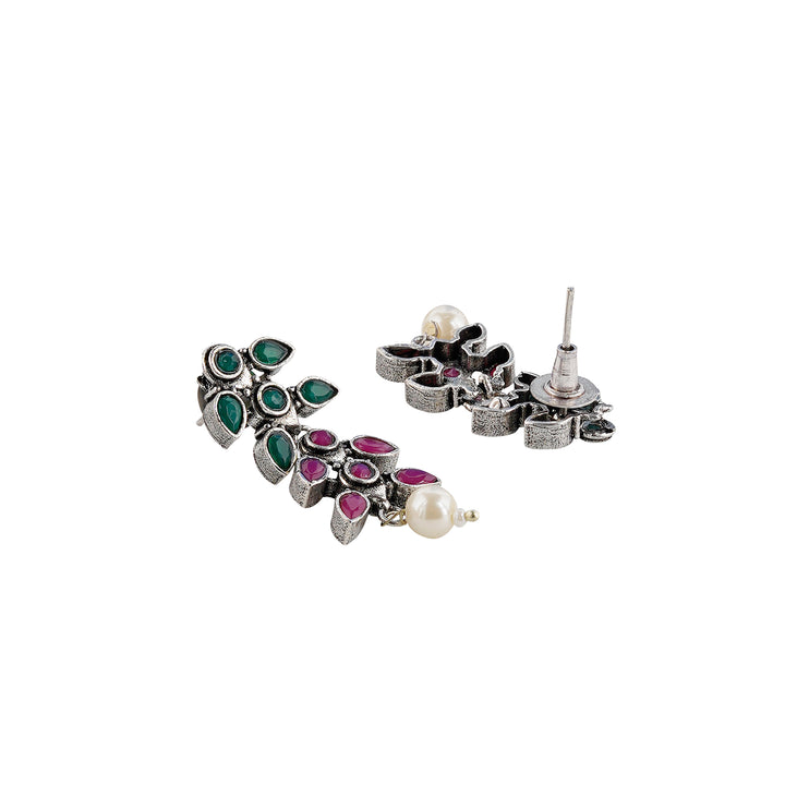 Teejh Silver and Emerald Oxidised Set