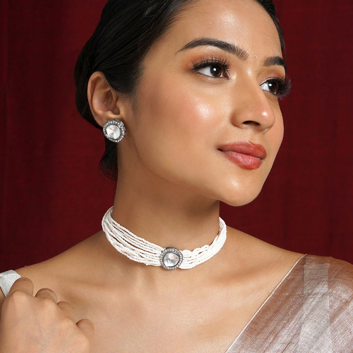 Teejh Jodha Silver Oxidised Necklace Set