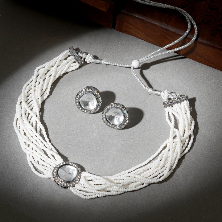 Teejh Jodha Silver Oxidised Necklace Set