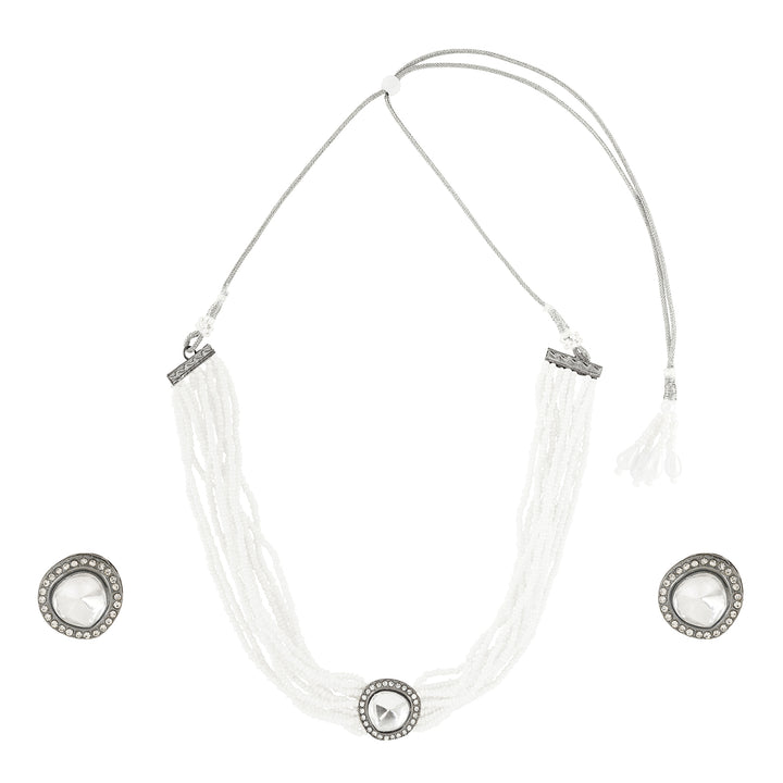 Teejh Jodha Silver Oxidised Necklace Set