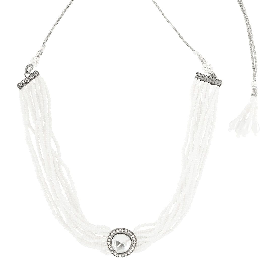 Teejh Jodha Silver Oxidised Necklace Set