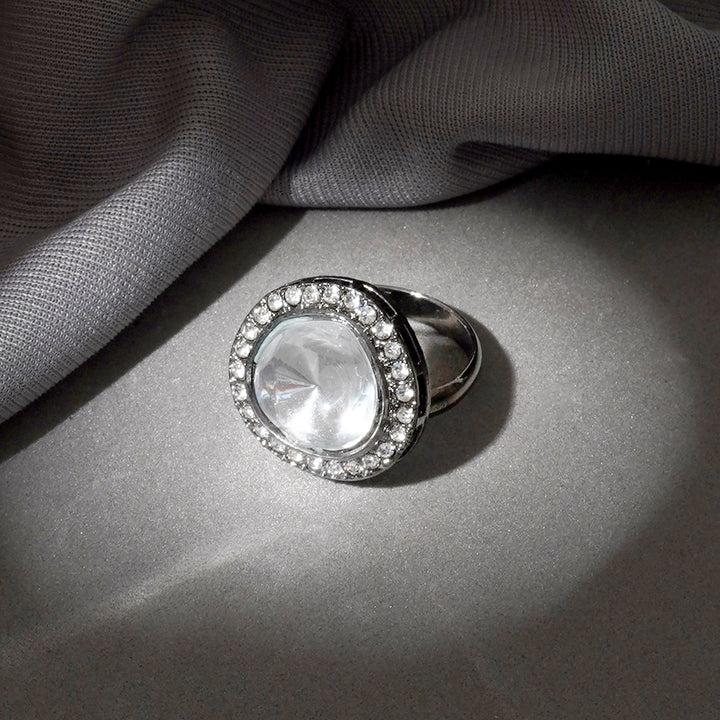 Teejh Silver Oxidised Polki Ring