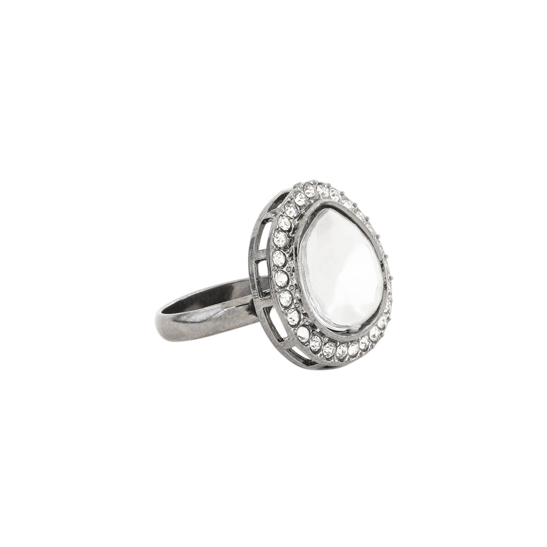 Teejh Silver Oxidised Polki Ring