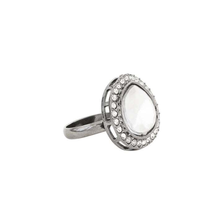 Teejh Silver Oxidised Polki Ring