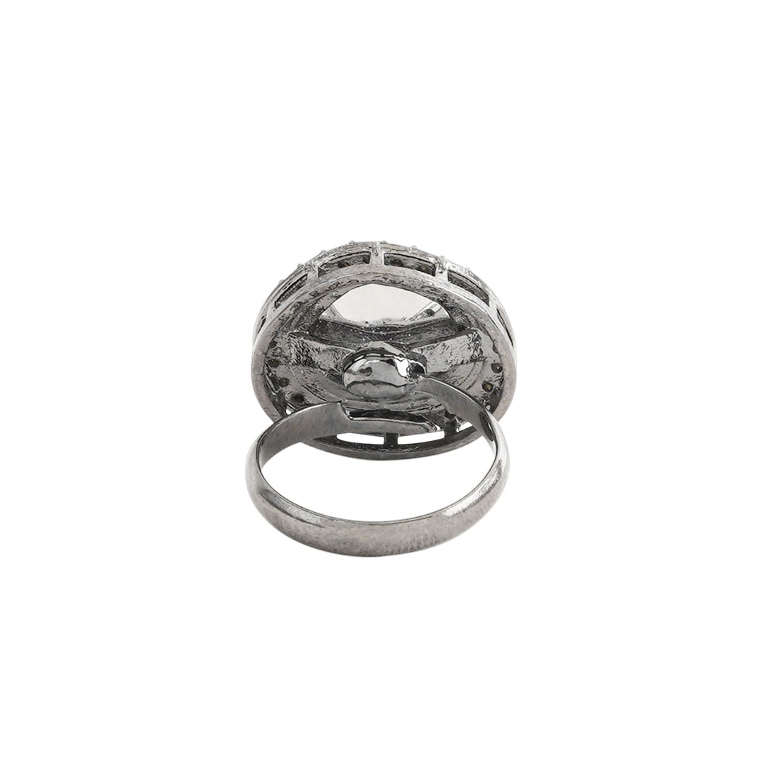 Teejh Silver Oxidised Polki Ring