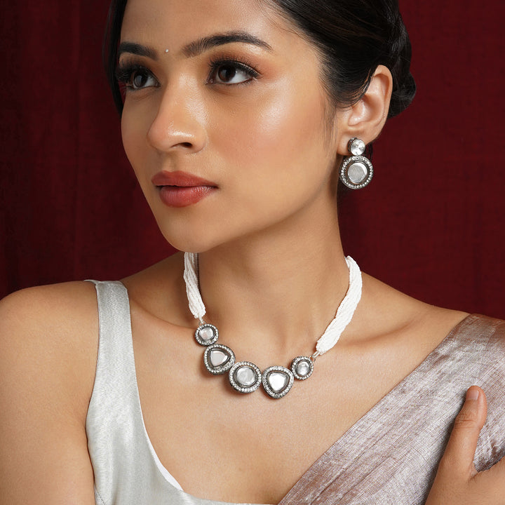 Teejh Padmini Silver Oxidised Polki Set