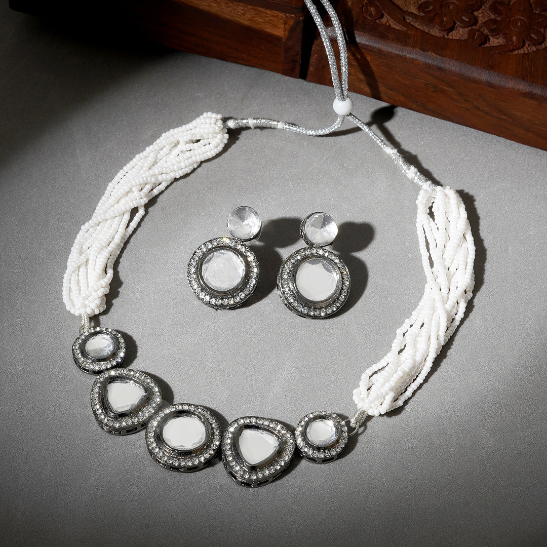 Teejh Padmini Silver Oxidised Polki Set
