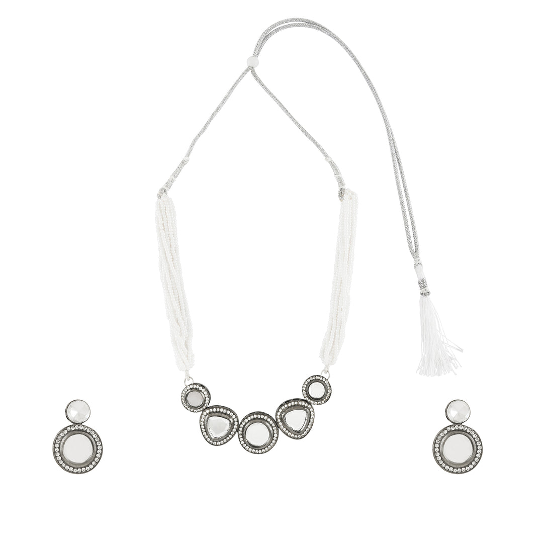 Teejh Padmini Silver Oxidised Polki Set
