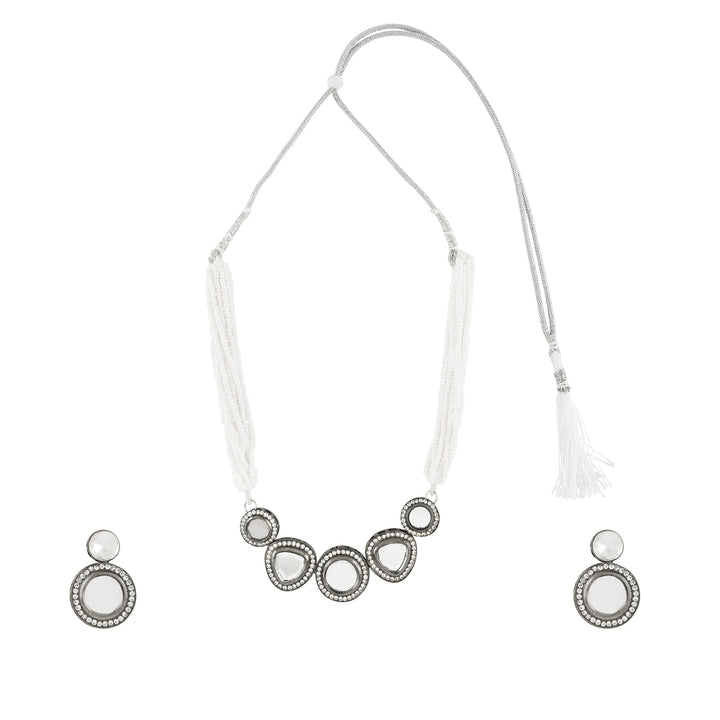 Teejh Padmini Silver Oxidised Polki Set
