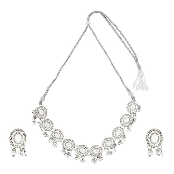 Teejh Nargis Silver Polki Set