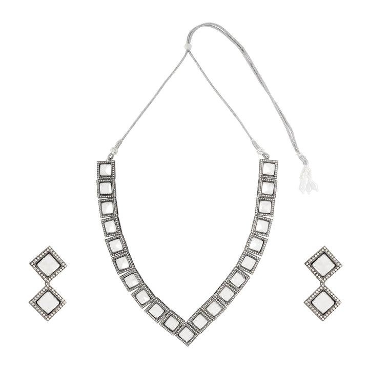Teejh Devika Silver Oxidised Uncut Polki Set