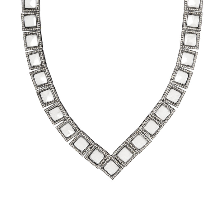 Teejh Devika Silver Oxidised Uncut Polki Set