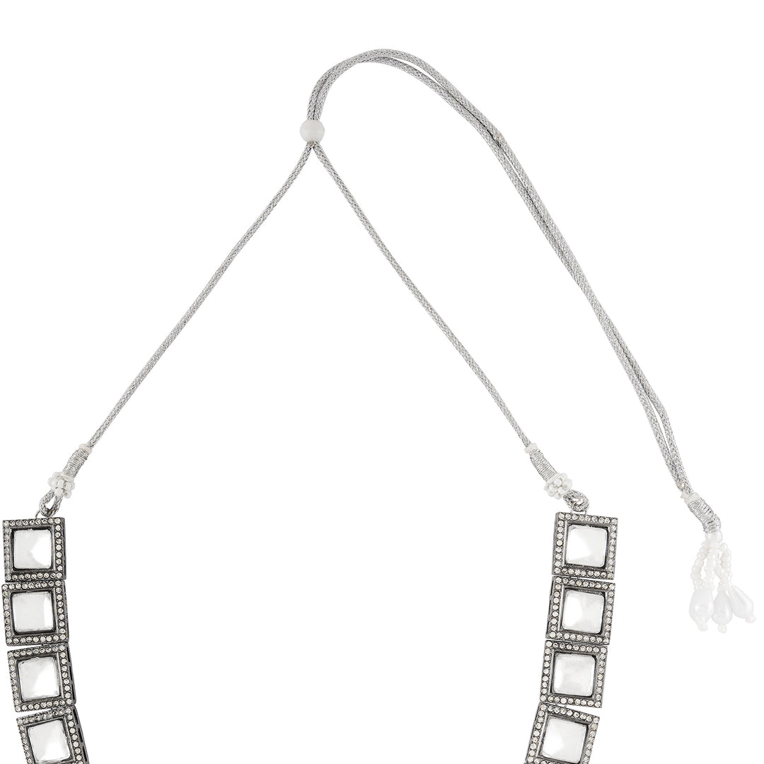 Teejh Devika Silver Oxidised Uncut Polki Set