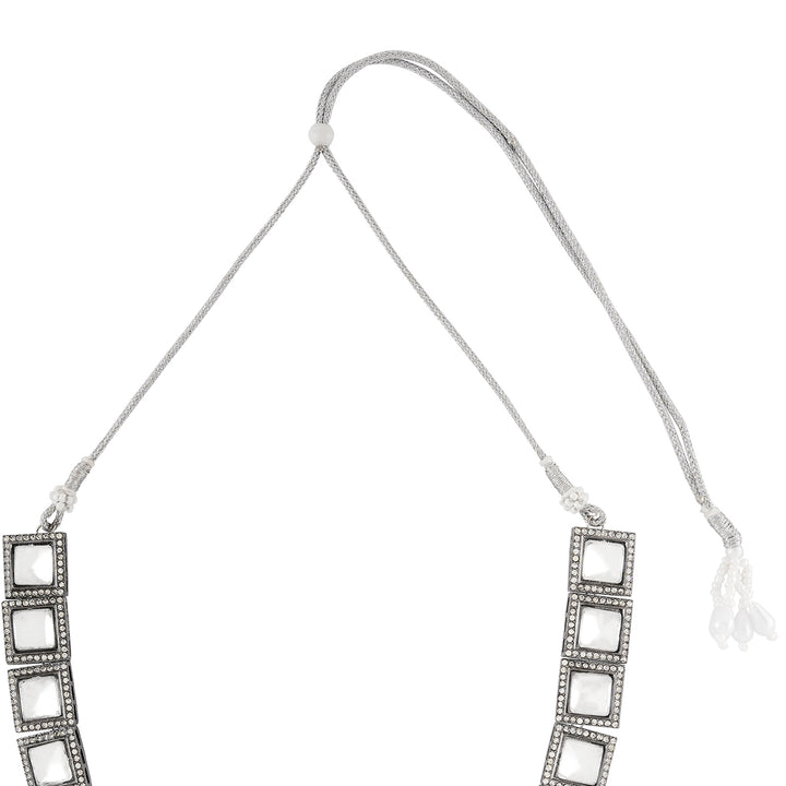 Teejh Devika Silver Oxidised Uncut Polki Set