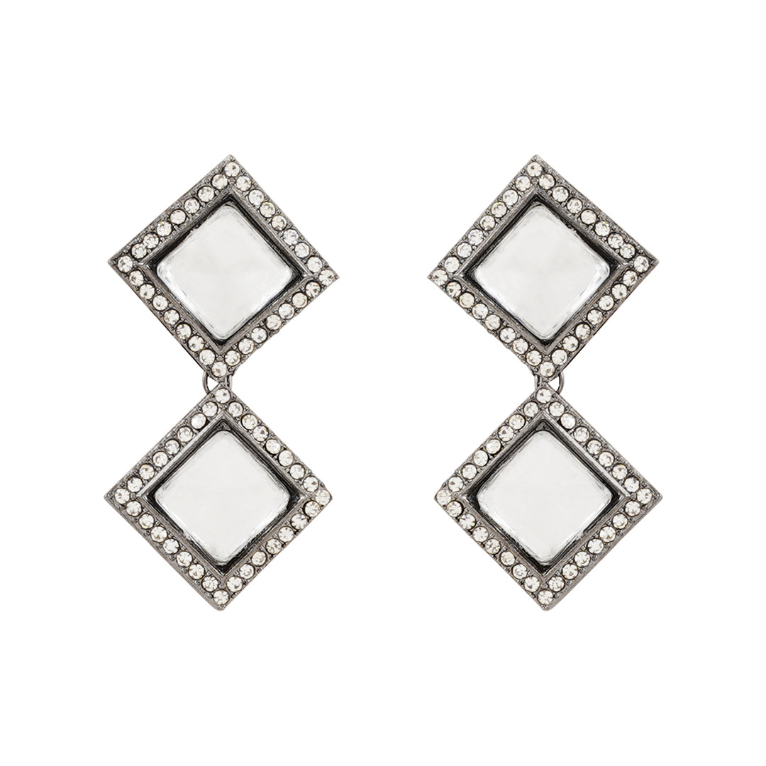 Teejh Devika Silver Oxidised Uncut Polki Set
