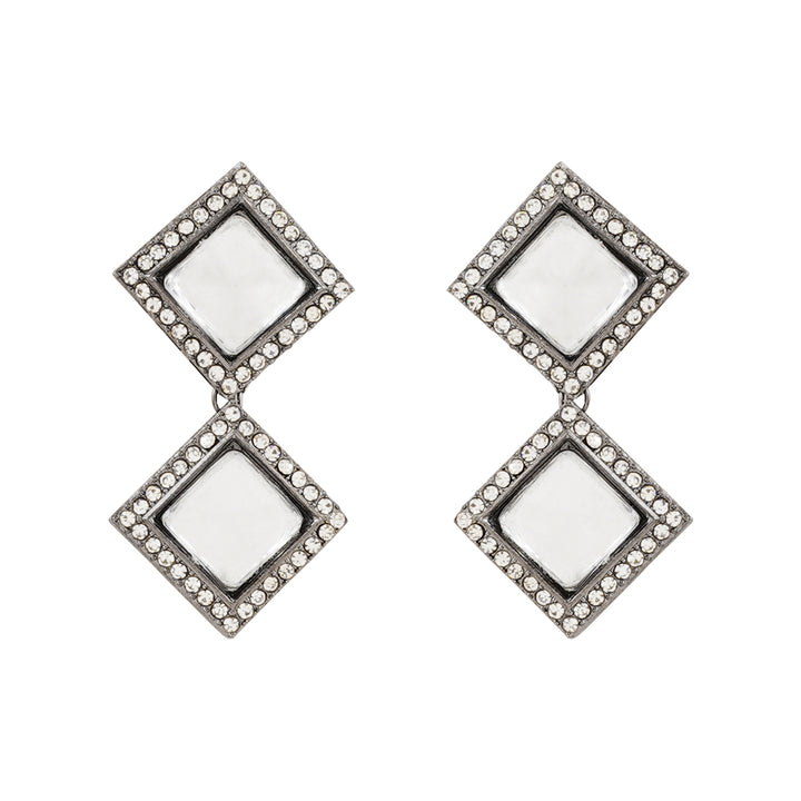 Teejh Devika Silver Oxidised Uncut Polki Set